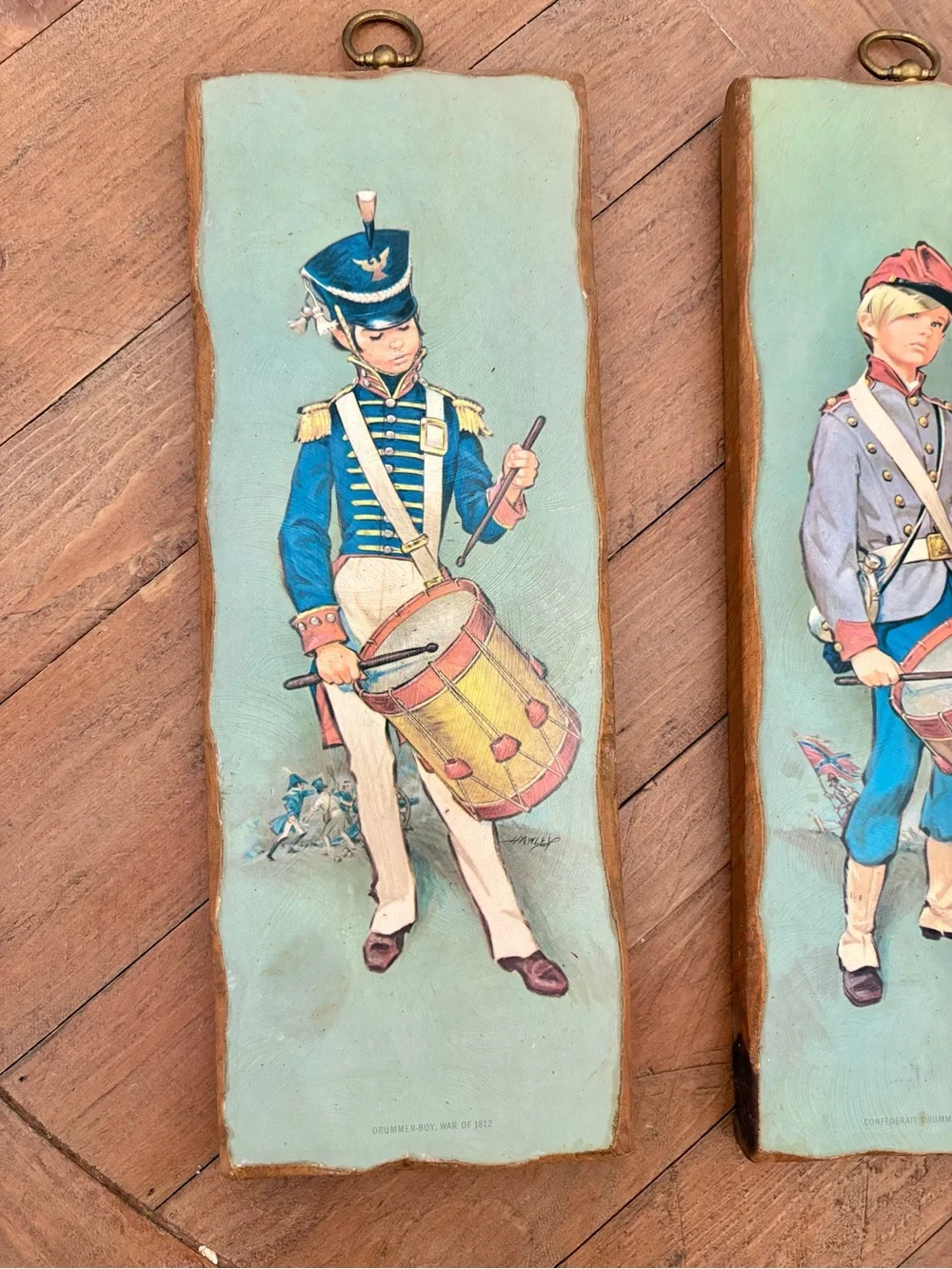 Vintage Drummer Boy Wall Plaque in Light Blue and Tan